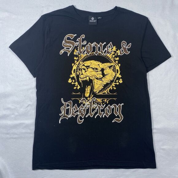 Vintage Akademiks T Shirt Men XL Hip Hop Big Logo Y2K AKDMKS Black Rhinestone - Picture 1 of 10